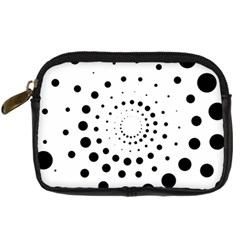 Abstract Black And White Polka Dots Digital Camera Leather Case by SpinnyChairDesigns