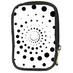 Abstract Black And White Polka Dots Compact Camera Leather Case by SpinnyChairDesigns