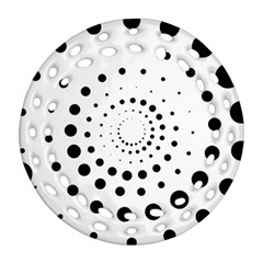 Abstract Black And White Polka Dots Round Filigree Ornament (two Sides) by SpinnyChairDesigns