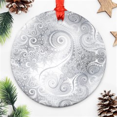 White Silver Swirls Pattern Ornament (round) by SpinnyChairDesigns