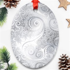 White Silver Swirls Pattern Ornament (oval) by SpinnyChairDesigns