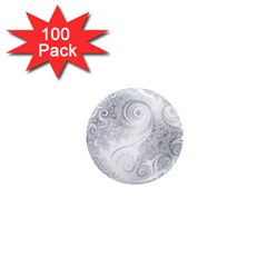 White Silver Swirls Pattern 1  Mini Magnets (100 Pack)  by SpinnyChairDesigns