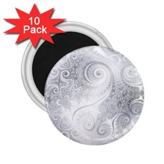 White Silver Swirls Pattern 2 25  Magnets (10 Pack)  by SpinnyChairDesigns