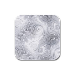 White Silver Swirls Pattern Rubber Square Coaster (4 Pack)  by SpinnyChairDesigns