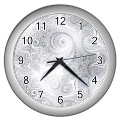 White Silver Swirls Pattern Wall Clock (silver) by SpinnyChairDesigns