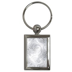 White Silver Swirls Pattern Key Chain (rectangle) by SpinnyChairDesigns