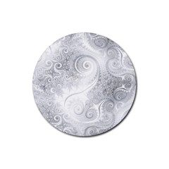 White Silver Swirls Pattern Rubber Round Coaster (4 Pack)  by SpinnyChairDesigns