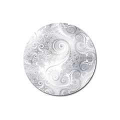 White Silver Swirls Pattern Magnet 3  (round) by SpinnyChairDesigns