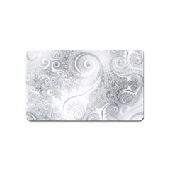 White Silver Swirls Pattern Magnet (name Card) by SpinnyChairDesigns