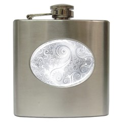 White Silver Swirls Pattern Hip Flask (6 Oz) by SpinnyChairDesigns