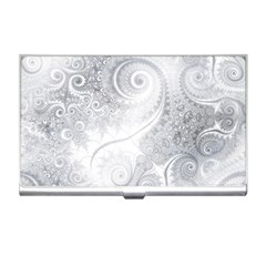 White Silver Swirls Pattern Business Card Holder by SpinnyChairDesigns