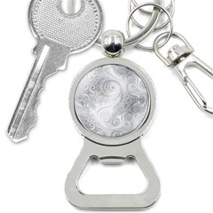 White Silver Swirls Pattern Bottle Opener Key Chain by SpinnyChairDesigns