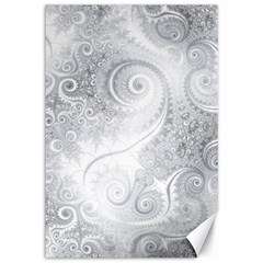 White Silver Swirls Pattern Canvas 12  X 18  by SpinnyChairDesigns