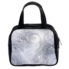 White Silver Swirls Pattern Classic Handbag (two Sides) by SpinnyChairDesigns