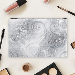 White Silver Swirls Pattern Cosmetic Bag (large) by SpinnyChairDesigns