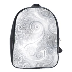 White Silver Swirls Pattern School Bag (large) by SpinnyChairDesigns