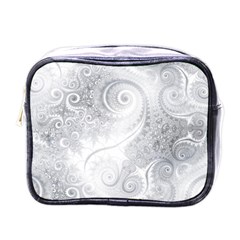 White Silver Swirls Pattern Mini Toiletries Bag (one Side) by SpinnyChairDesigns