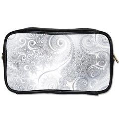 White Silver Swirls Pattern Toiletries Bag (two Sides) by SpinnyChairDesigns