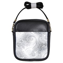 White Silver Swirls Pattern Girls Sling Bag by SpinnyChairDesigns