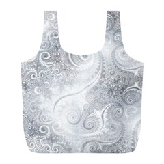 White Silver Swirls Pattern Full Print Recycle Bag (l) by SpinnyChairDesigns