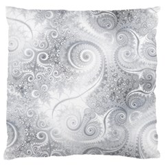 White Silver Swirls Pattern Large Flano Cushion Case (one Side) by SpinnyChairDesigns