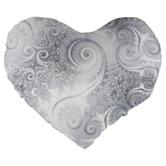 White Silver Swirls Pattern Large 19  Premium Flano Heart Shape Cushions by SpinnyChairDesigns