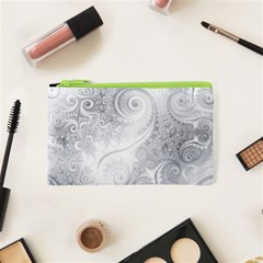 White Silver Swirls Pattern Cosmetic Bag (xs) by SpinnyChairDesigns