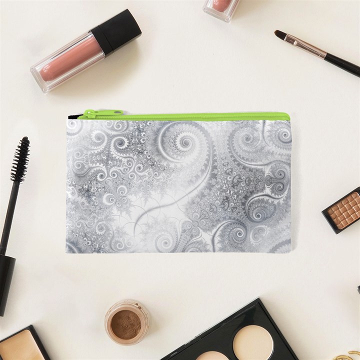 White Silver Swirls Pattern Cosmetic Bag (XS)