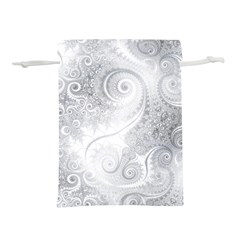 White Silver Swirls Pattern Lightweight Drawstring Pouch (l) by SpinnyChairDesigns