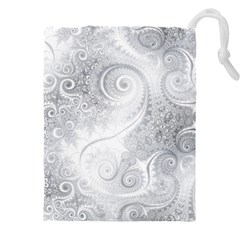 White Silver Swirls Pattern Drawstring Pouch (4xl) by SpinnyChairDesigns