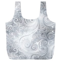 White Silver Swirls Pattern Full Print Recycle Bag (xxl) by SpinnyChairDesigns