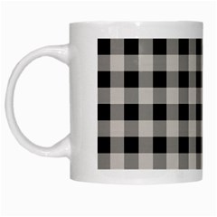 Black And White Buffalo Plaid White Mugs by SpinnyChairDesigns