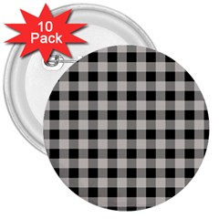 Black And White Buffalo Plaid 3  Buttons (10 Pack)  by SpinnyChairDesigns