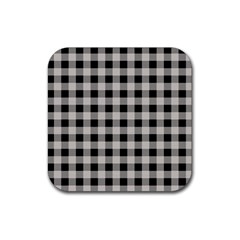 Black And White Buffalo Plaid Rubber Coaster (square)  by SpinnyChairDesigns