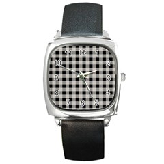 Black And White Buffalo Plaid Square Metal Watch by SpinnyChairDesigns