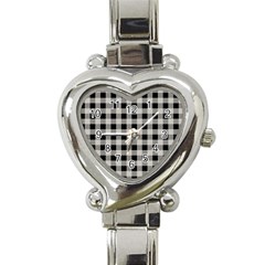 Black And White Buffalo Plaid Heart Italian Charm Watch by SpinnyChairDesigns