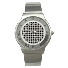 Black And White Buffalo Plaid Stainless Steel Watch by SpinnyChairDesigns