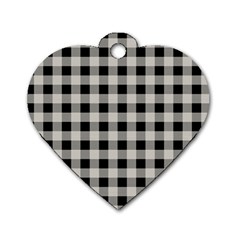 Black And White Buffalo Plaid Dog Tag Heart (one Side) by SpinnyChairDesigns