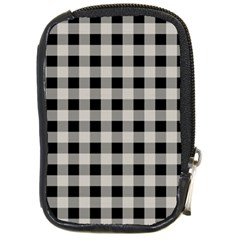 Black And White Buffalo Plaid Compact Camera Leather Case by SpinnyChairDesigns