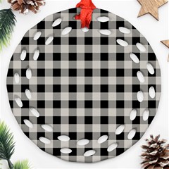 Black And White Buffalo Plaid Ornament (round Filigree) by SpinnyChairDesigns