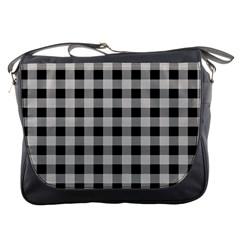 Black And White Buffalo Plaid Messenger Bag by SpinnyChairDesigns