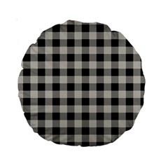 Black And White Buffalo Plaid Standard 15  Premium Round Cushions by SpinnyChairDesigns