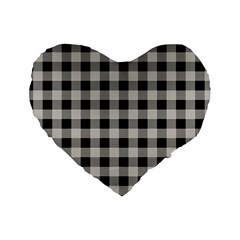 Black And White Buffalo Plaid Standard 16  Premium Heart Shape Cushions by SpinnyChairDesigns