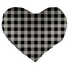 Black And White Buffalo Plaid Large 19  Premium Heart Shape Cushions by SpinnyChairDesigns