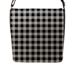 Black And White Buffalo Plaid Flap Closure Messenger Bag (l) by SpinnyChairDesigns