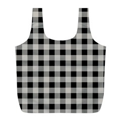 Black And White Buffalo Plaid Full Print Recycle Bag (l) by SpinnyChairDesigns