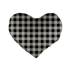 Black And White Buffalo Plaid Standard 16  Premium Flano Heart Shape Cushions by SpinnyChairDesigns