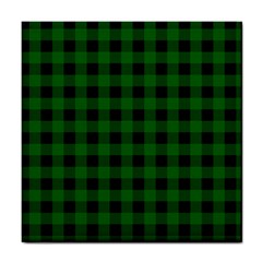 Black Dark Green Buffalo Plaid Tile Coaster by SpinnyChairDesigns