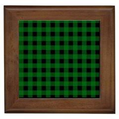 Black Dark Green Buffalo Plaid Framed Tile by SpinnyChairDesigns