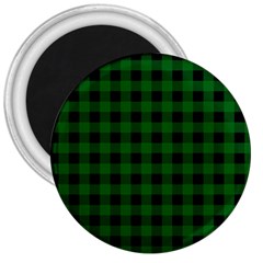 Black Dark Green Buffalo Plaid 3  Magnets by SpinnyChairDesigns